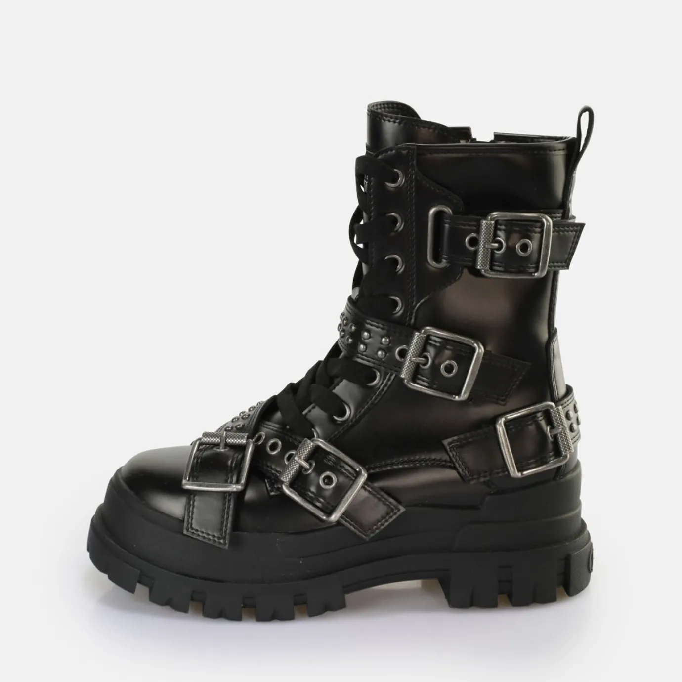 BUFFALO Vegan Shoes^Aspha Buckle Mid Ankle Boot Vegan Black