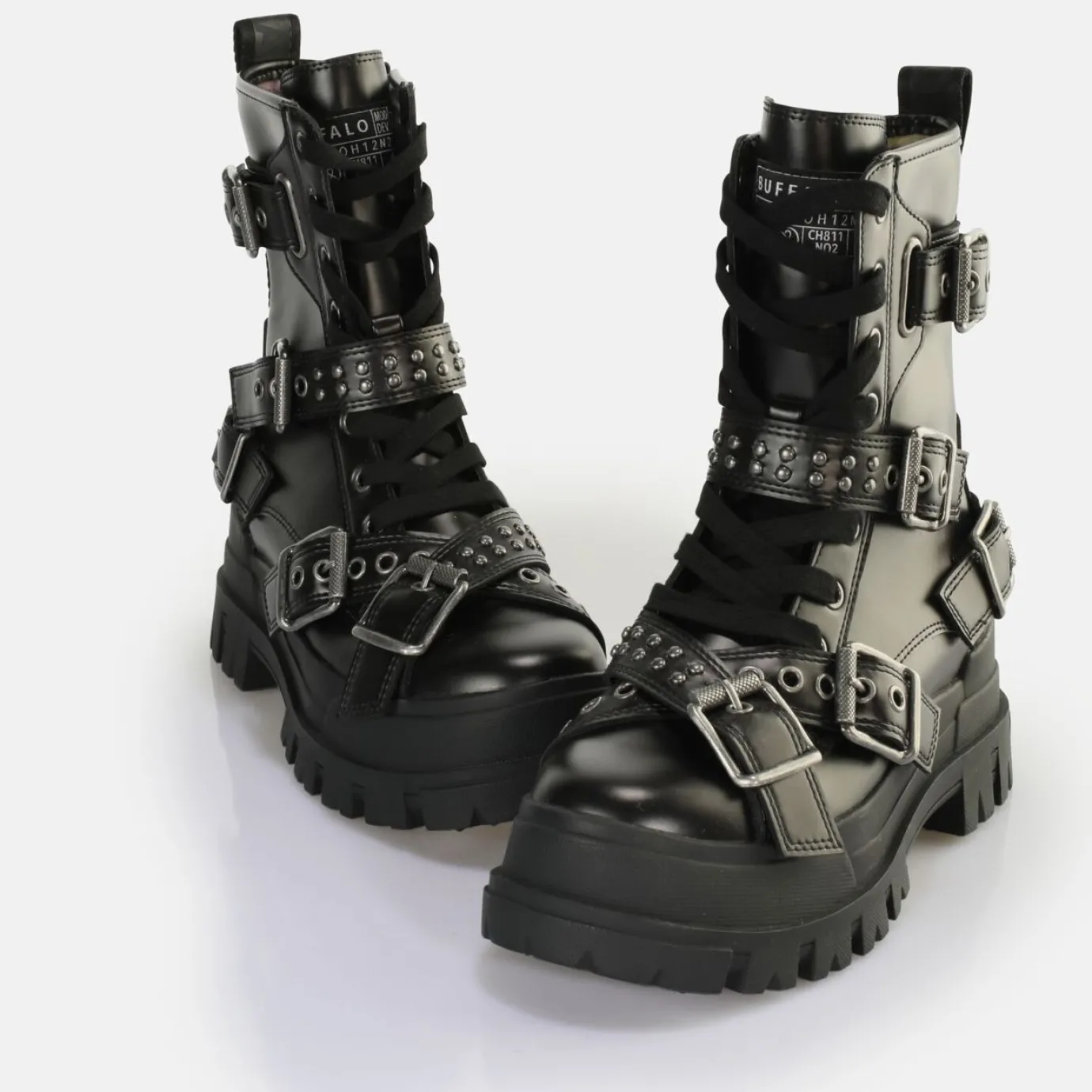 BUFFALO Vegan Shoes^Aspha Buckle Mid Ankle Boot Vegan Black
