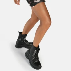 BUFFALO Ankle Boots^Aspha Chain Laceup Mid Ankle-Boot Vegan Black