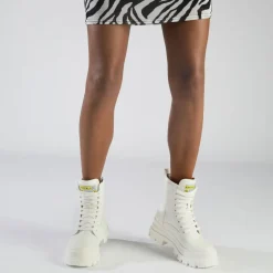 BUFFALO Vegan Shoes^Aspha Com2 Laceup Mid Ankle Boot Vegan White