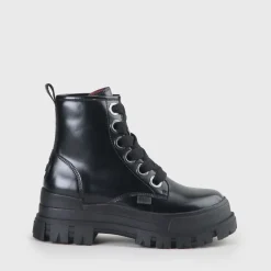BUFFALO Ankle Boots^Aspha Lace Up Hi Bootie Flat Vegan Black