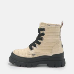 BUFFALO Ankle Boots^Aspha Lace Up Hi Bootie Flat Vegan Beige
