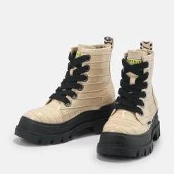 BUFFALO Ankle Boots^Aspha Lace Up Hi Bootie Flat Vegan Beige