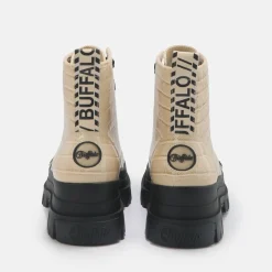 BUFFALO Ankle Boots^Aspha Lace Up Hi Bootie Flat Vegan Beige