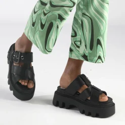 BUFFALO Vegan Shoes^Flora Slide Platform Sandals Vegan Black