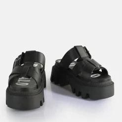 BUFFALO Vegan Shoes^Flora Slide Platform Sandals Vegan Black