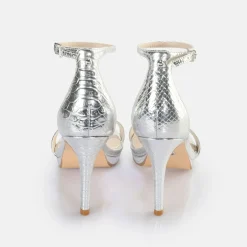 BUFFALO Occasion Shoes^Monroe 2 Heeled Sandal Vegan Silver/Snake